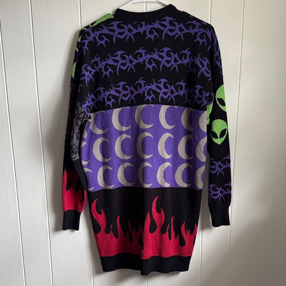 Disturbia Patchwork Open Cardigan in Black, Purple, Green & Red - Picture 10 of 10